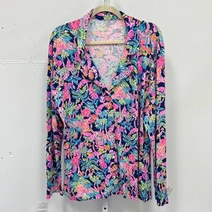 NWT Lilly Pulitzer Pajama Knit Long Sleeve Button Up Top Paisley Peacock XXL